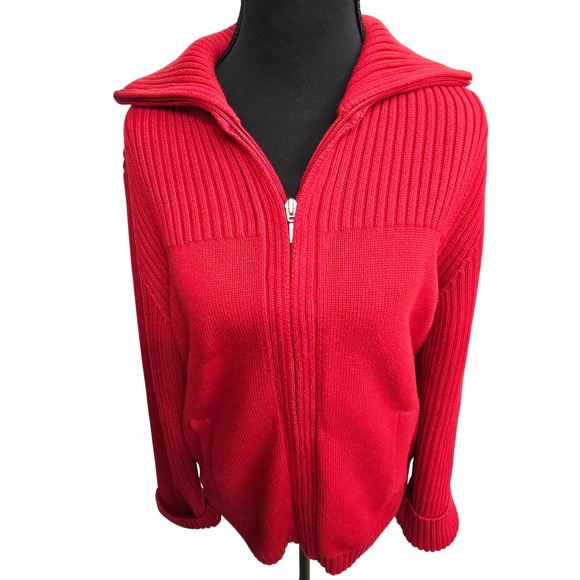 Y2K Pendleton Red cardigan sweater Ribbed Knit Women Medium sporty casual preppy - Picture 8 of 8